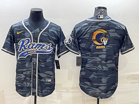 Men's Los Angeles Rams Gray Camo Team Big Logo With Patch Cool Base Stitched Baseball Jersey